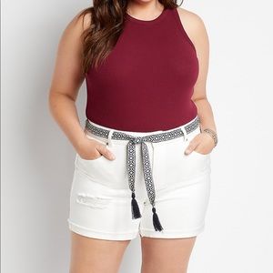 Plus size White Vintage Belted Shorts